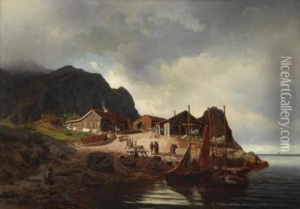 Coastal Landscape With Figures 1855 Oil Painting - Reinholdt Boll