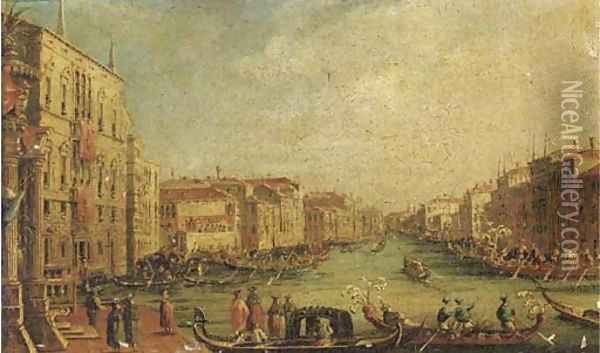 Ascension Day The Regatta on the Grand Canal, Venice, with the Palazzo Balbi on the left Oil Painting - (Giovanni Antonio Canal) Canaletto