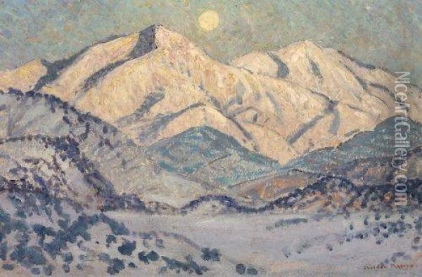 Taos Mountains By Moonlight Oil Painting - Sheldon Parsons