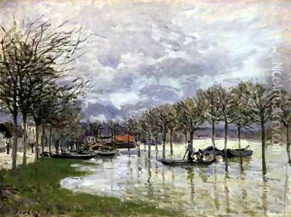 The Flood on the Road to Saint-Germain, 1876 Oil Painting - Alfred Sisley
