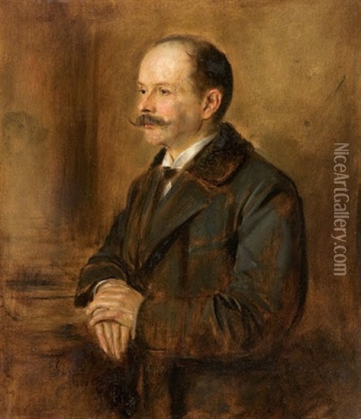 Halbfigurenbildnis Alfred Pringsheims Oil Painting - Franz Seraph von Lenbach