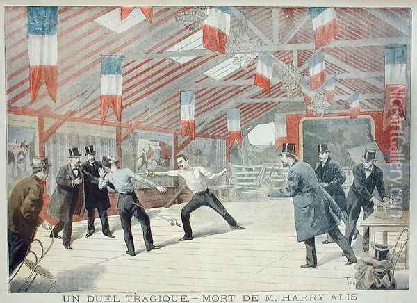 A Tragic Duel The Death of Monsieur Harry Alis, from Le Petit Journal, 17th March 1895 Oil Painting - Oswaldo Tofani