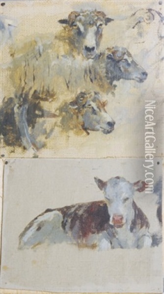 Farm Animals (study, + 5 Others, Irgr; 6 Works) Oil Painting - Theodore Robinson