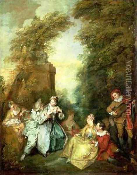 Conversation Galante Oil Painting - Nicolas Lancret