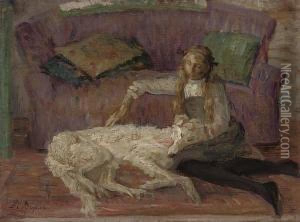 Jeune Fille Avec Un Borzoi Oil Painting - Marie Louise Catherine Breslau