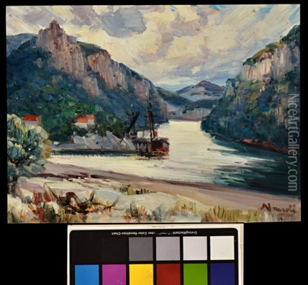 Lagoon With Moored Boat, Port St. John Oil Painting - Pieter Hugo Naude