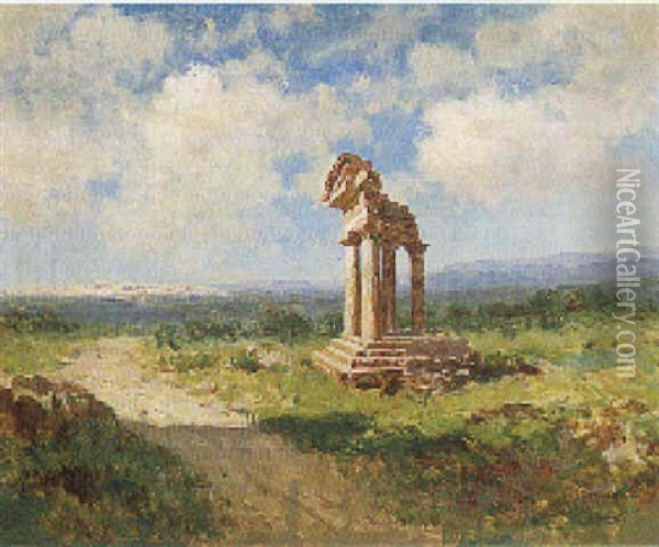 La Valle Dei Templi Ad Agrigento Oil Painting - Francesco (Luigi) Lojacono