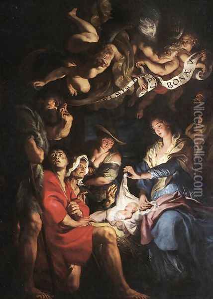 Adoration of the Shepherds c. 1608 Oil Painting - Peter Paul Rubens