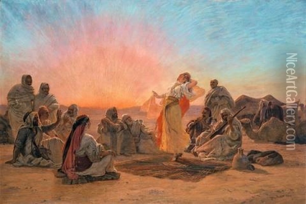 Tanz In Der Wuste Bei Sonnenuntergang Oil Painting - Otto Pilny