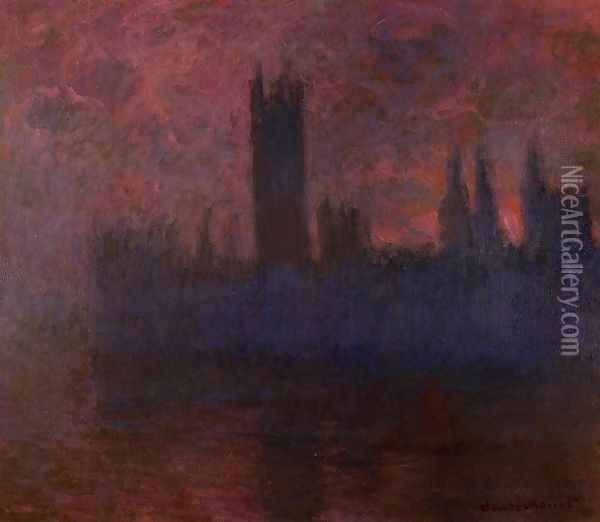 Houses of Parliament, London, Symphony in Rose Oil Painting - Claude Oscar Monet