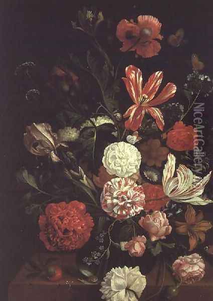 A Still Life of flowers in a glass vase Oil Painting - Jacob Rootius