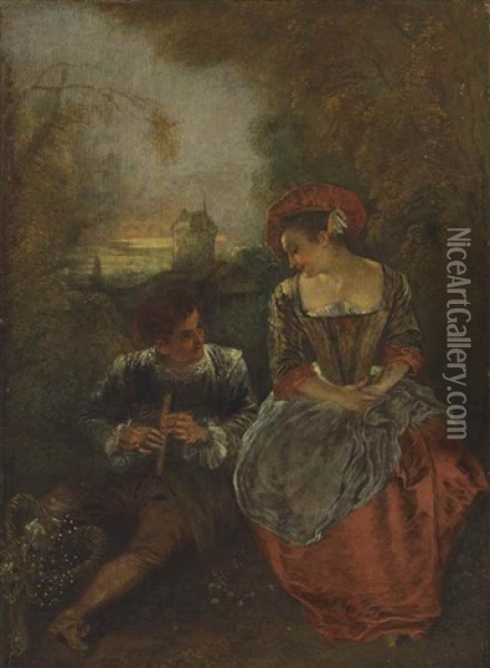 La Lorgneuse Oil Painting - Jean-Antoine Watteau