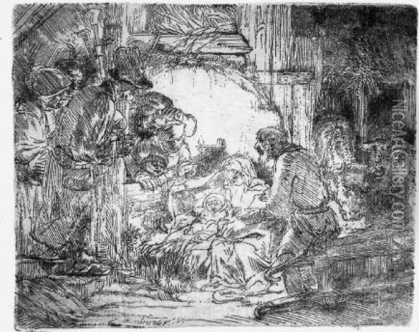 Anbetung Der Hirten Mit Der Lampe Oil Painting - Rembrandt Van Rijn