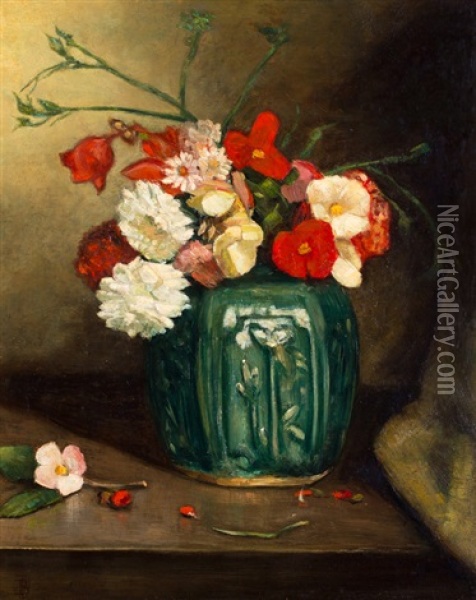 Stilleven Met Bloemen In Gemberpot Oil Painting - Benjamin Liepman Prins