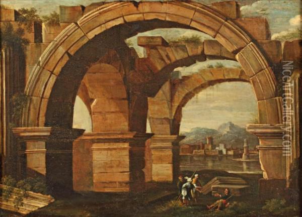 Personnages Sous Des Arches En Ruine Oil Painting - Viviano Codazzi