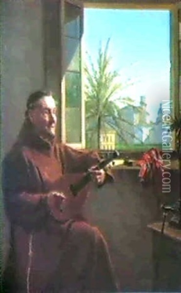Musizierender Monch Oil Painting - Frederik Christian Lund