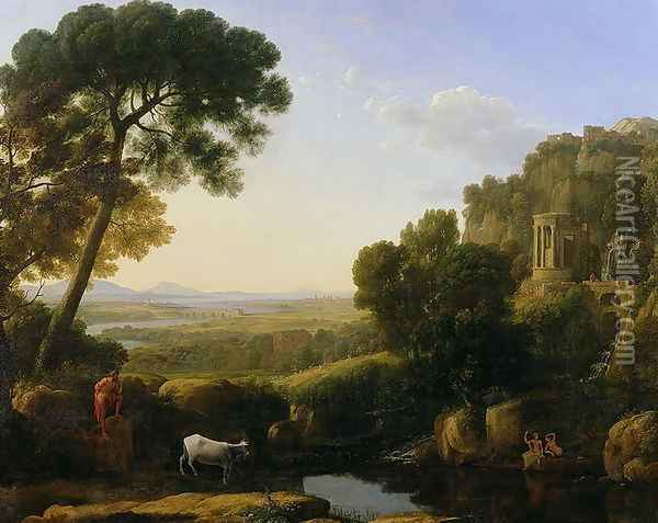 A Sunset or Landscape with Argus Guarding Io Oil Painting - Claude Lorrain (Gellee)
