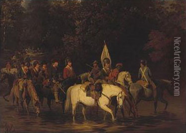 Revolutionary Militia Crossing A River Oil Painting - William Tylee Ranney