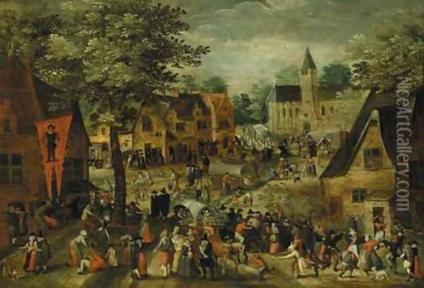 Villagers in town on market day Oil Painting - Marten Van Cleve