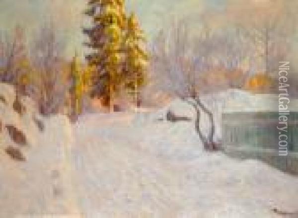 Vinterlandskap 1918 Oil Painting - Thorolf Holmboe