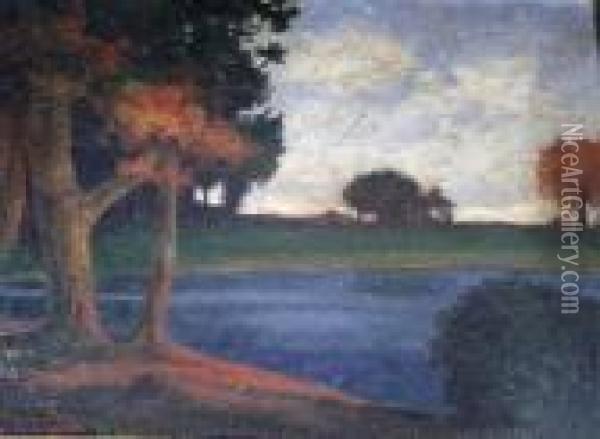 Falllandscape Along River Oil Painting - Arthur Bowen Davies