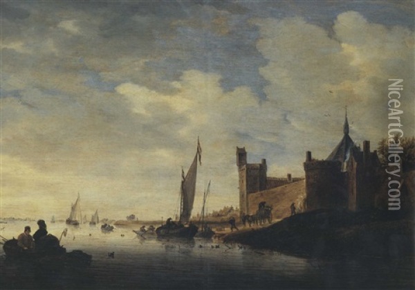 Imbarcazioni Davanti A Una Citta Oil Painting - Salomon van Ruysdael
