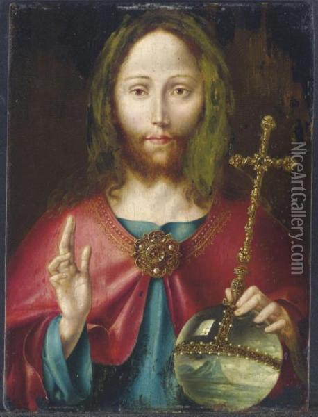 Christ As Salvator Mundi Oil Painting - Michiel Van Coxcie