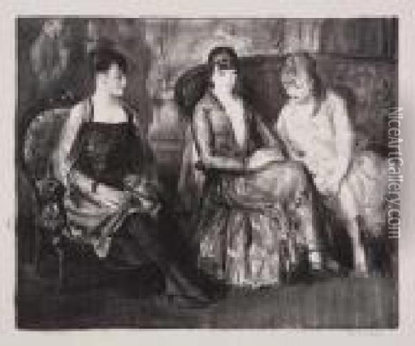 Elsie, Emma And Marjorie (second Stone) Oil Painting - George Wesley Bellows
