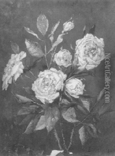 Still Life With White Roses Oil Painting - Gamaliel Waldo Beaman