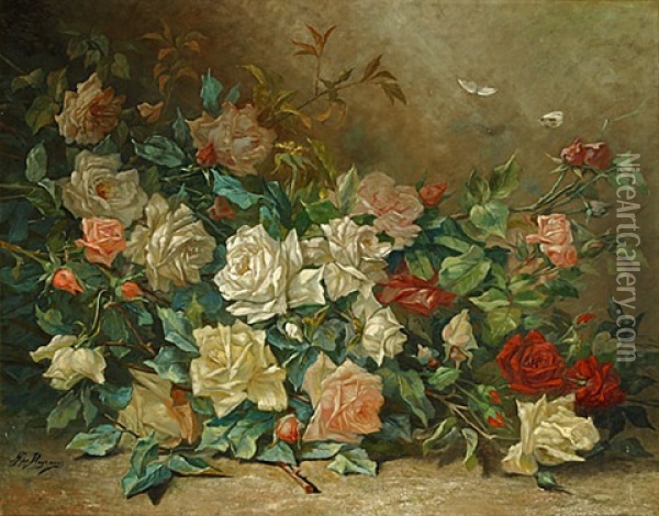 Weelderig Rozenboeket Oil Painting - Louis Marie Hippolyte Dingemans