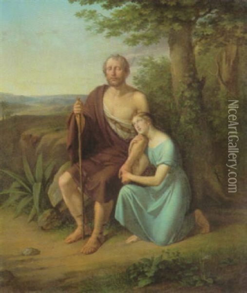 Barmherzigkeit - Junges Madchen Mit Blindem Wanderer Am Arm Oil Painting - Friedrich Rensch (Rentzsch)