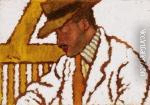Man In A Hat (the Portrait Of Count Somssich ) Oil Painting - Jozsef Rippl-Ronai