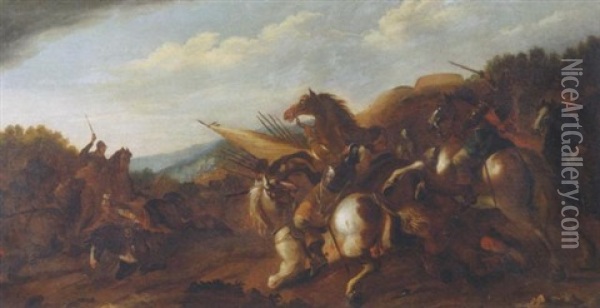 A Cavalry Skirmish Oil Painting - Andrea di Leone