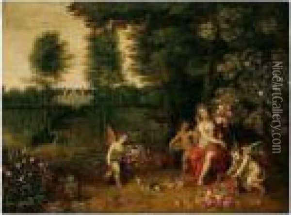 An Allegory Of Spring - Flora Attended By Putti In The Grounds Of A Country Villa Oil Painting - Jan Brueghel the Younger