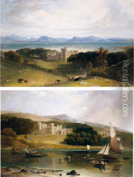 Views Of Armadale Castle, The 
Seat Of Lord Macdonald, From The South East And The South West Oil Painting - William Daniell RA