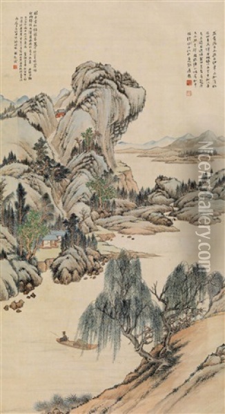 Fishing On Spring River Oil Painting -  Lin Shu