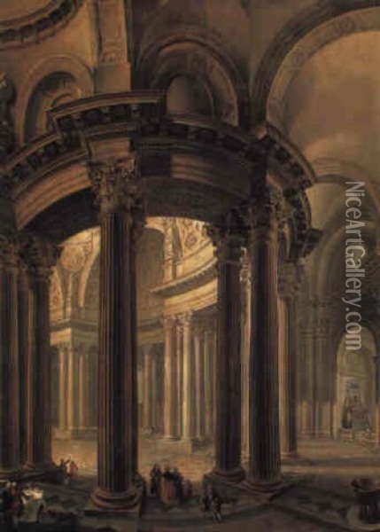 Architects Working In The Apse Of A Cathedral Oil Painting - Pierre Antoine Demachy