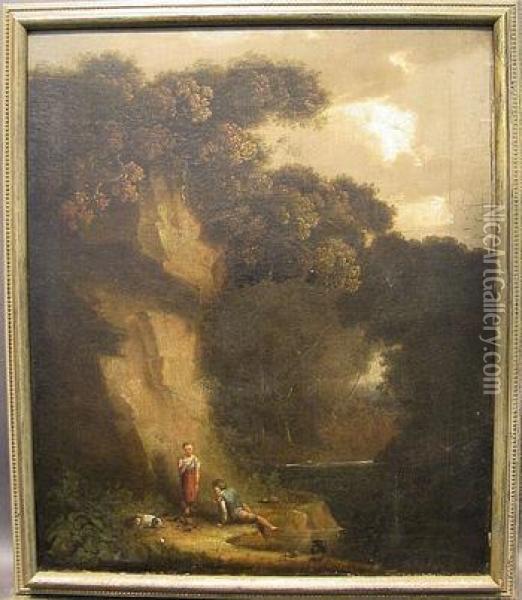 Figures In An Italianate Landscape Oil Painting - John Henry Campbell