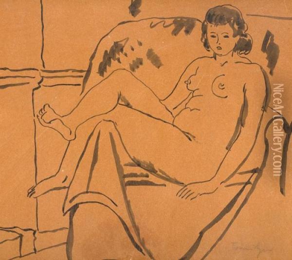 Nude In Armchair Oil Painting - Nicolae Tonitza