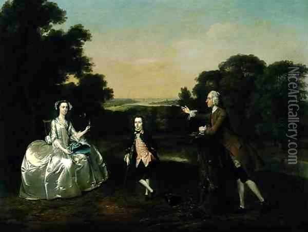 Mr and Mrs Van Harthals and Their Son 1749 Oil Painting - Arthur William Devis