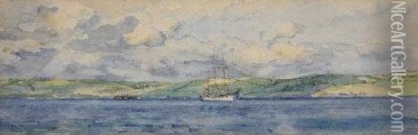 The White Ship At Anchor In Carrick Roads. Oil Painting - Henry Scott Tuke