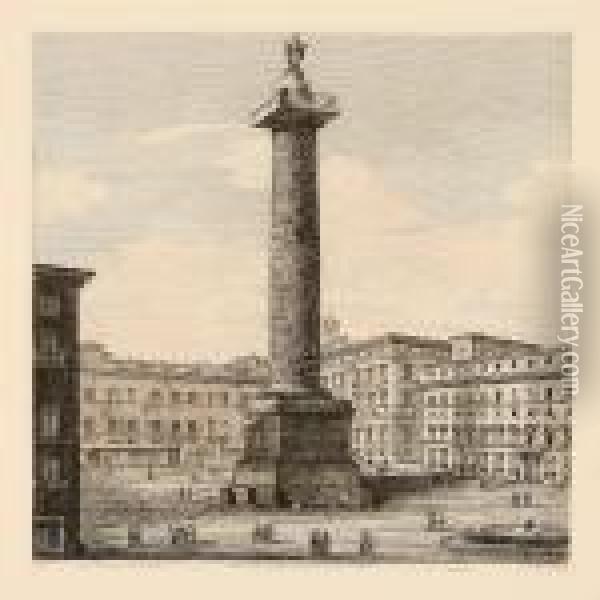 Veduta Delle Colonna Antonina, 
O Sia Piazzacolonna Oil Painting - Luigi Rossini