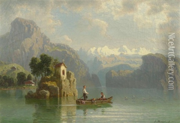 Sonntagliche Bootspartie Auf Einem Bergsee In Tirol(?) Oil Painting - Franz Hengsbach