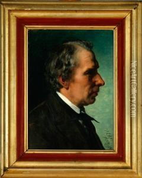 Roed: A Portrait Of The Danish 
Painter R. C. Rasmussen. Signed And Dated J. C. Rasmussen 1871 Oil Painting - Jorgen Roed