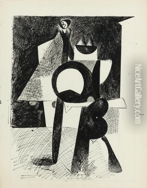 Untitled (cubist Standing Figure) Oil Painting - Arshile Gorky