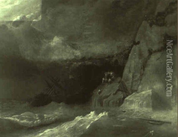 Abandoning Ship For The Safety Of The Cliffs Oil Painting - Philip James de Loutherbourg