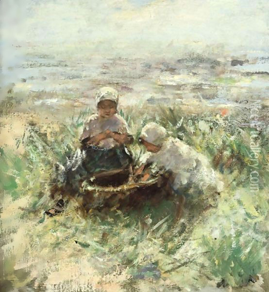 Children On The Dunes 2 Oil Painting - Robert Gemmell Hutchison