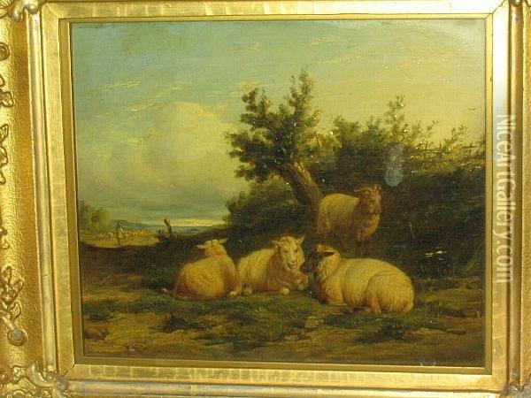 Sheep Resting In A Country Landscape Oil Painting - Herbert Clayton Desvignes