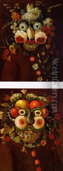 Head Of A Man Composed Of Flowers Oil Painting - Giuseppe Arcimboldo