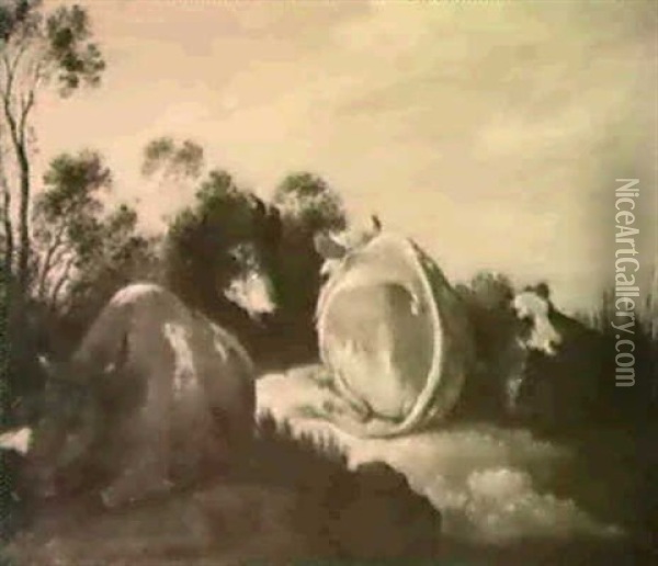 Kuhe In Einer Dunenlandschaft Oil Painting - Gillis Claesz De Hondecoeter